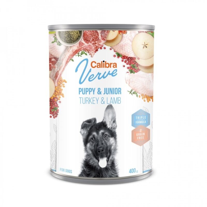 Calibra Dog Verve Grain Free Junior Pavo y Cordero para Perros — Lata 400 g