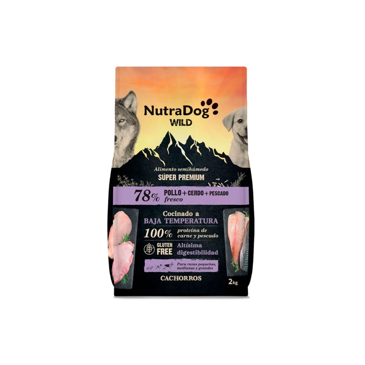 NutraDog WILD Semihúmedo Cachorro 78% Pollo, Cerdo y Pescado