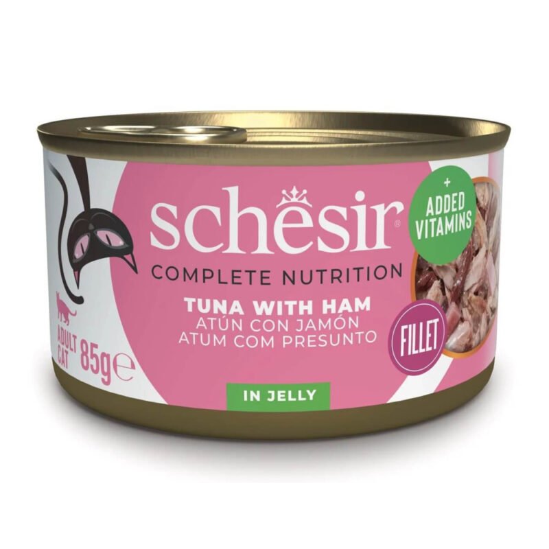 Schesir Adult Atún con Jamón en Gelatina Lata para Gatos