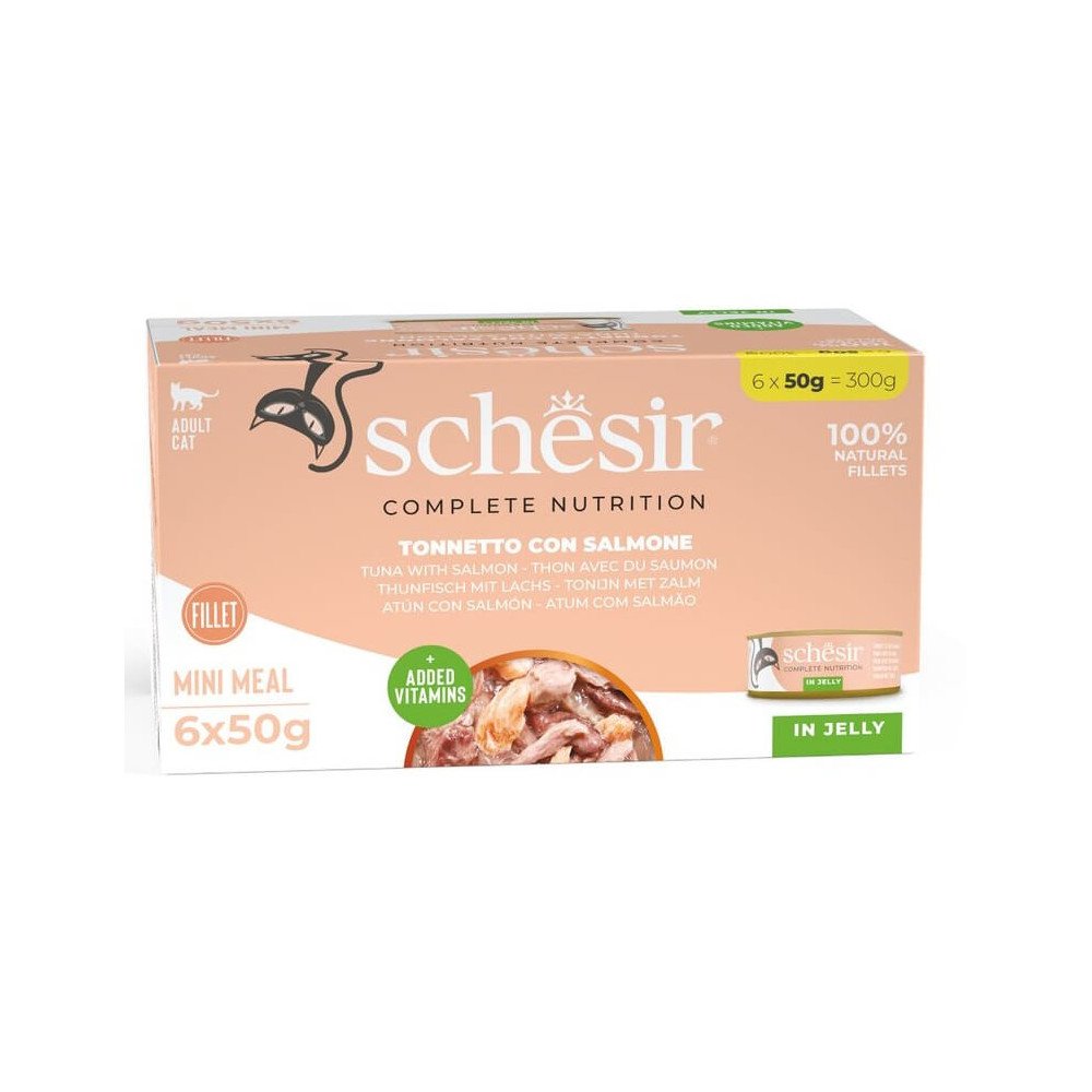 Schesir Adult Atún con Salmón en Gelatina Lata para Gatos