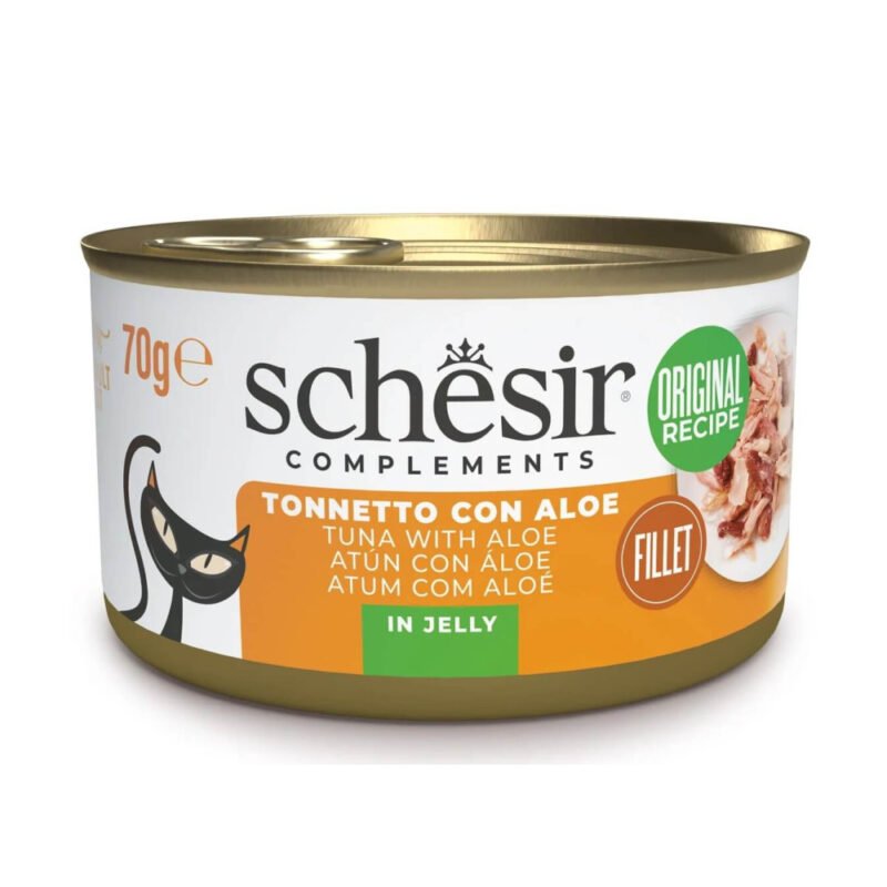 Schesir Adult Filetes de Atún con Aloe en Gelatina Lata para Gatos