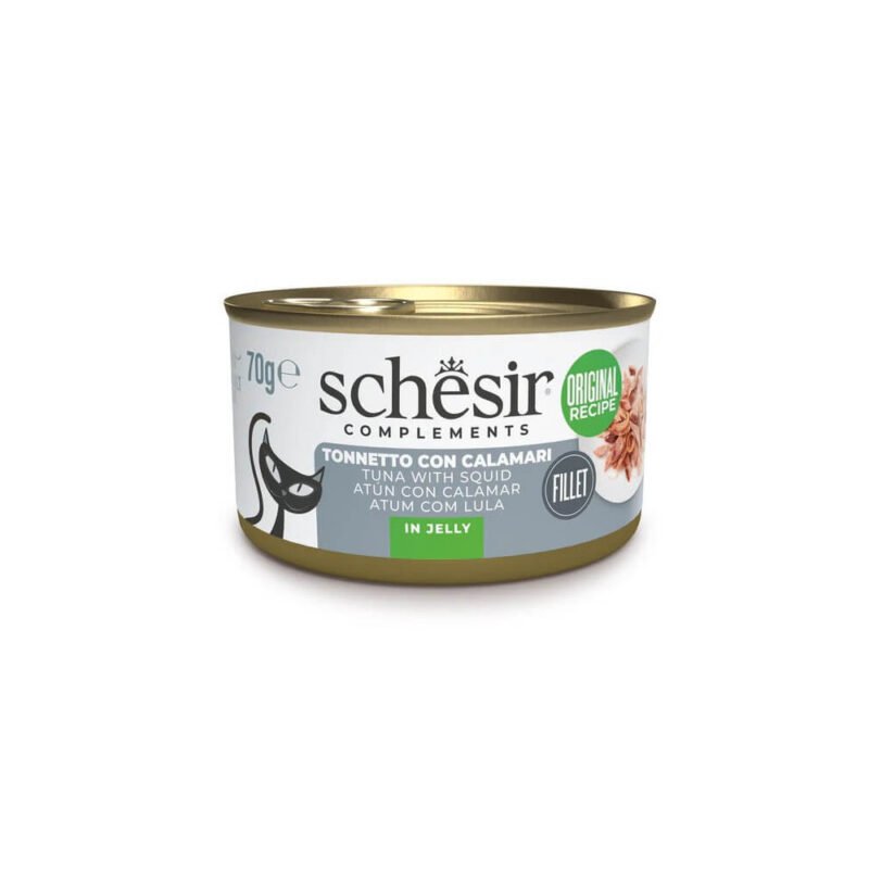 Schesir Adult Filetes de Atún con Calamar en Gelatina Lata para Gatos