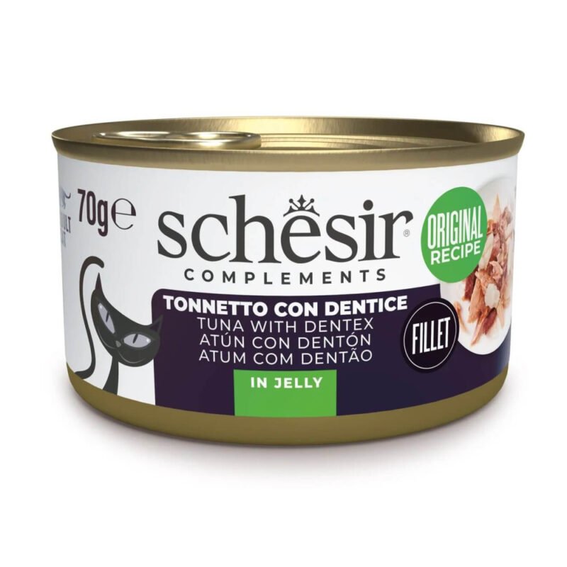 Schesir Adult Filetes de Atún con Dentón en Gelatina Lata para Gatos