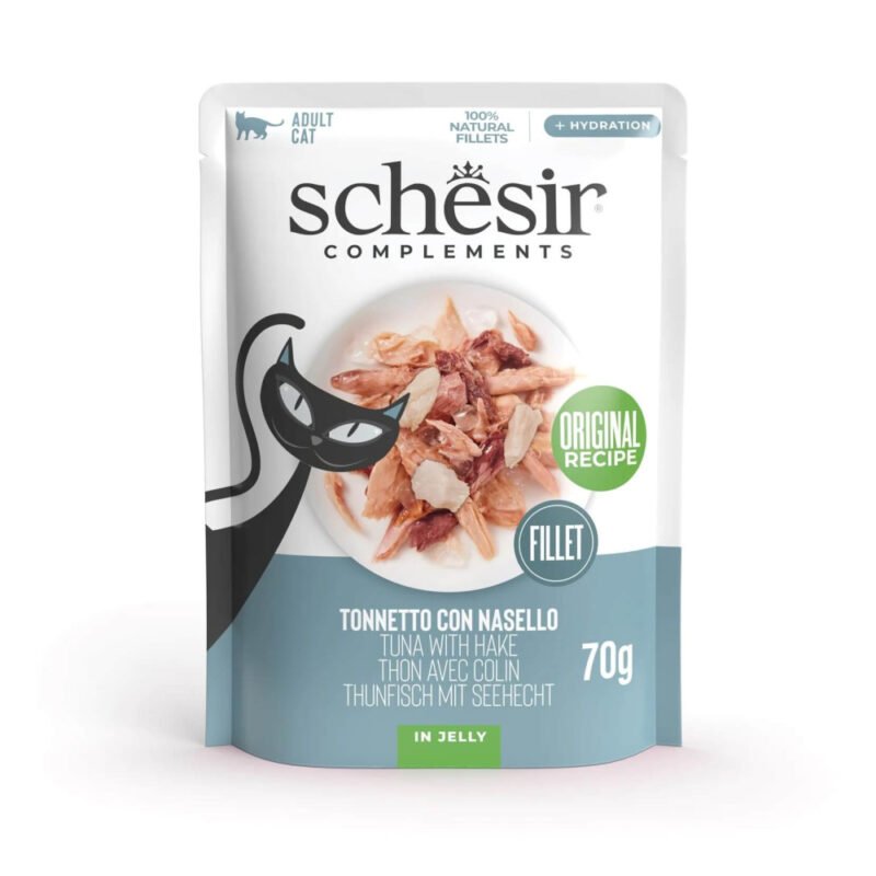 Schesir Adult Filetes de Atún con Merluza en Gelatina Sobre para Gatos