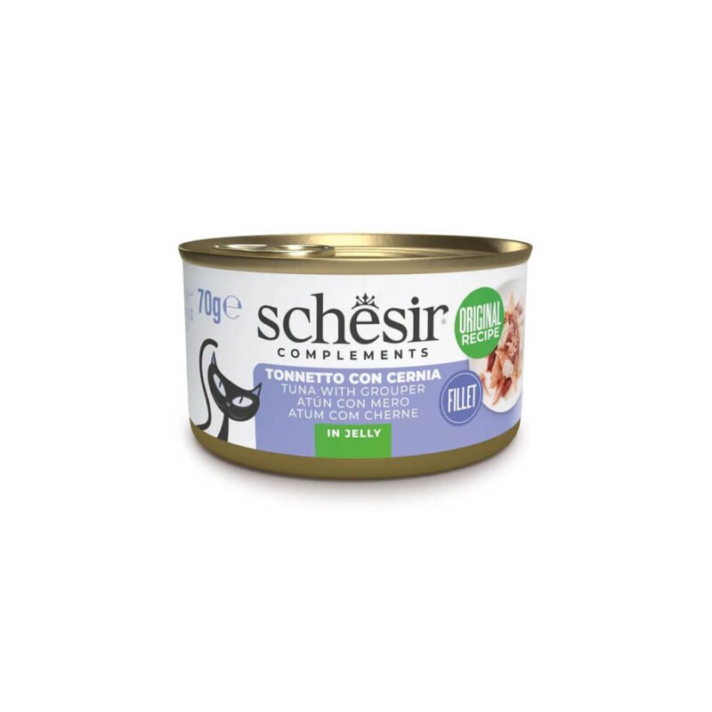 Schesir Adult Filetes de Atún con Mero en Gelatina Lata para Gatos