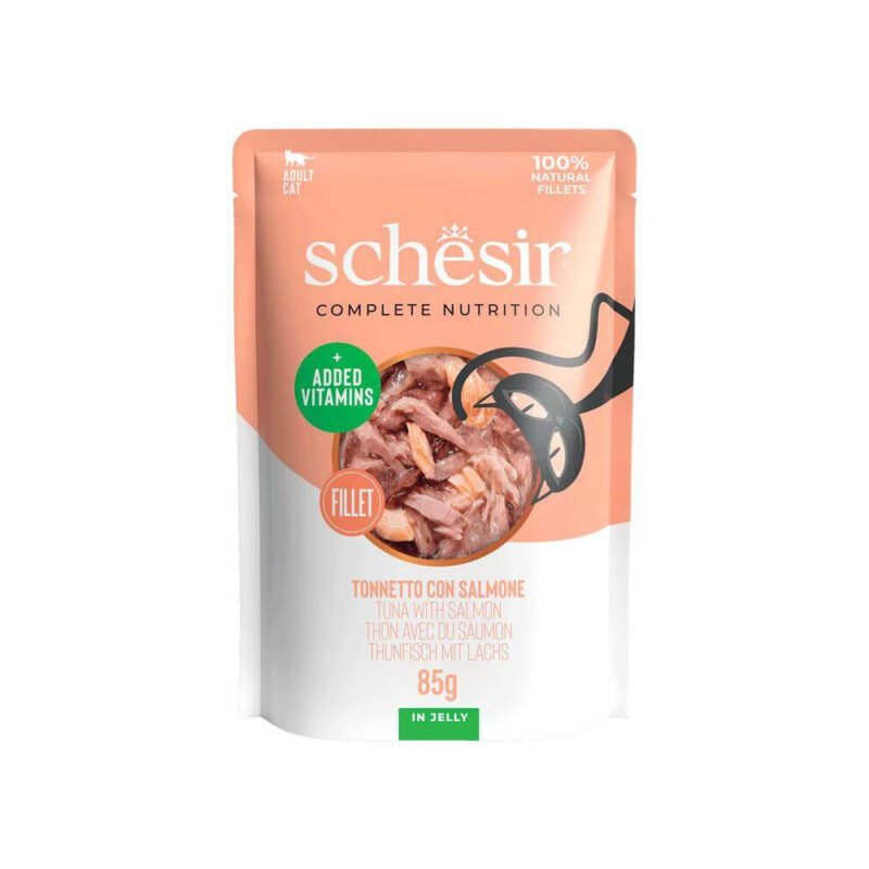 Schesir Adult Filetes de Atún con Salmón en Gelatina Sobre para Gatos