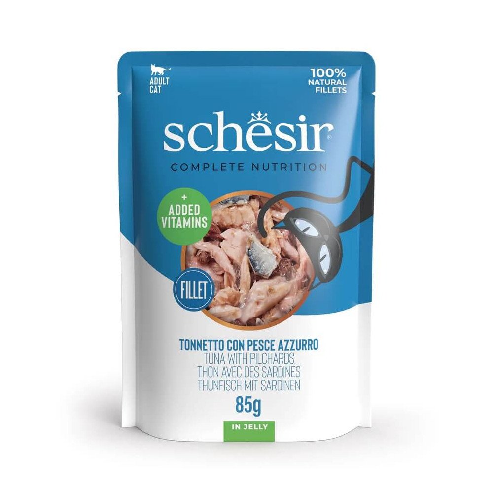 Schesir Adult Filetes de Atún con Sardinas en Gelatina Sobre para Gatos