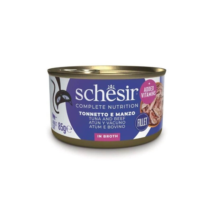 Schesir Adult Filetes de Atún con Ternera en Caldo Lata para Gatos
