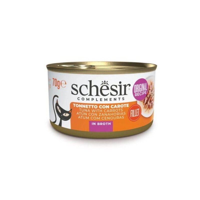 Schesir Adult Filetes de Atún con Zanahoria en Caldo Lata para Gatos