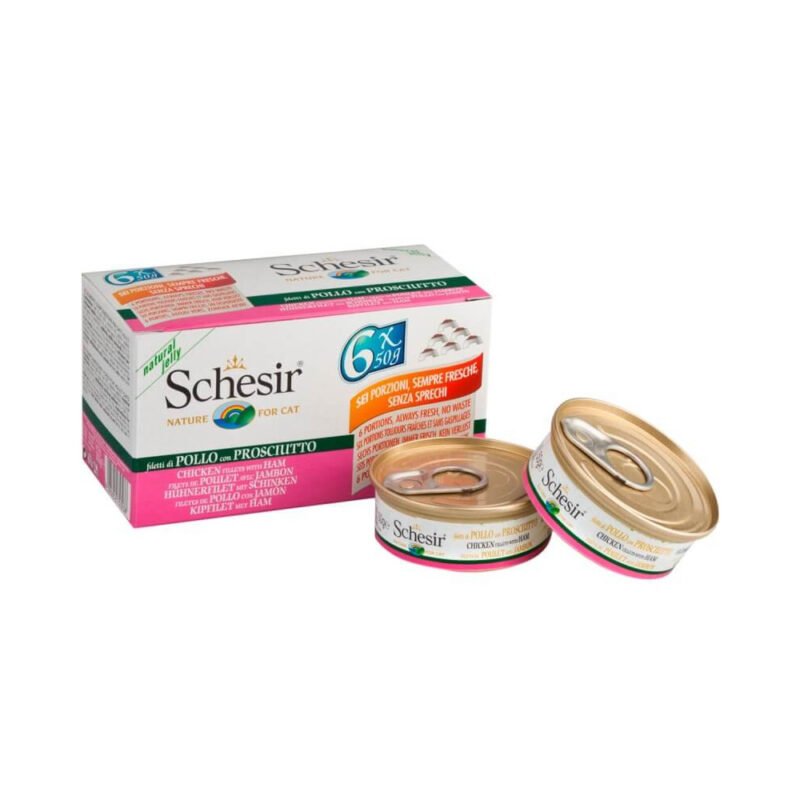 Schesir Adult Filetes de Pollo con Jamón en Gelatina Lata para Gatos