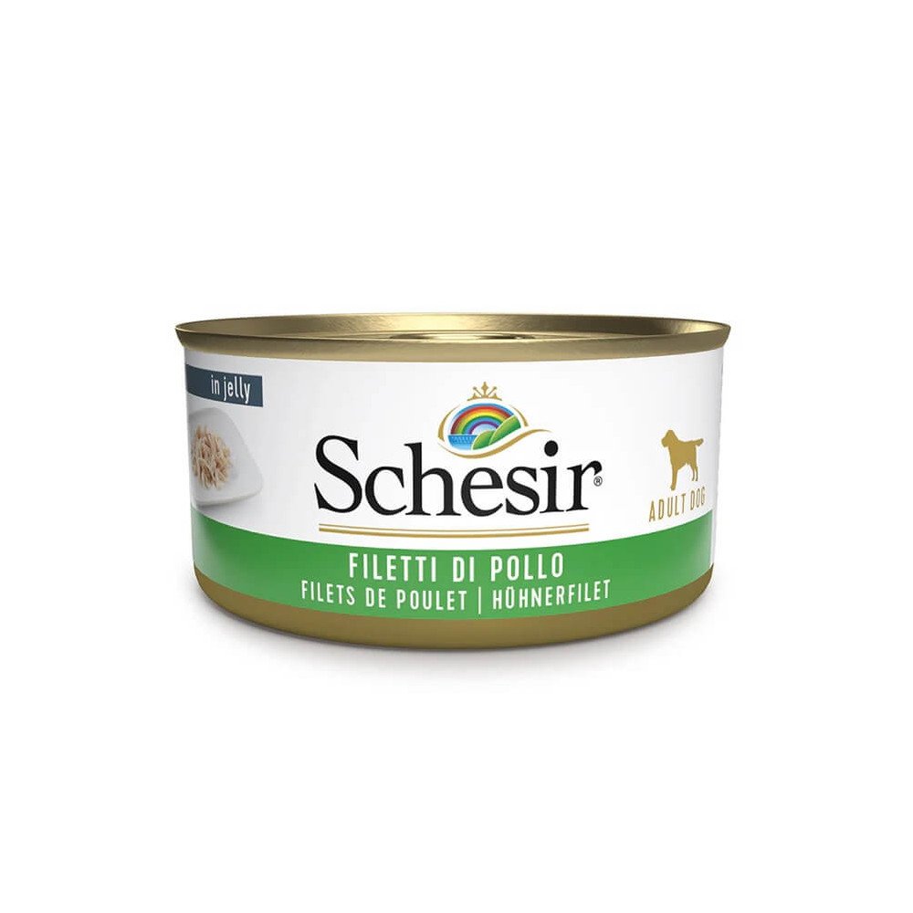Schesir Adult Filetes de Pollo en Gelatina Lata para Perros