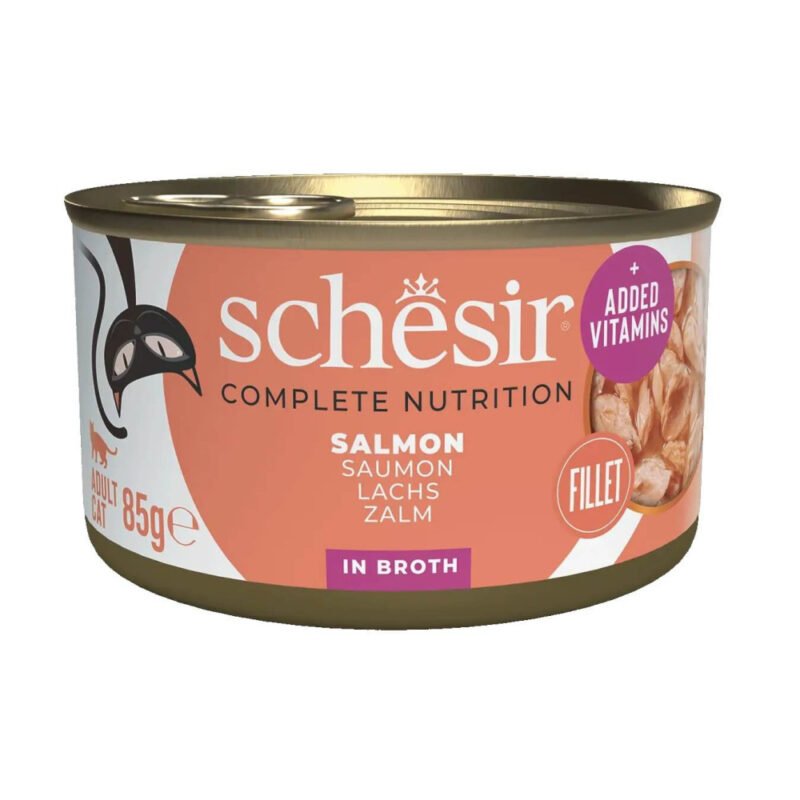 Schesir Adult Filetes de Salmón al Natural en Caldo Lata para Gatos