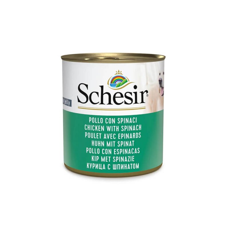 Schesir Adult Pollo con Espinacas en Gelatina Lata para Perros