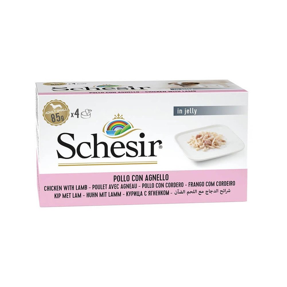 Schesir Adult Small Multipack Pollo con Cordero en Gelatina Lata para Perros