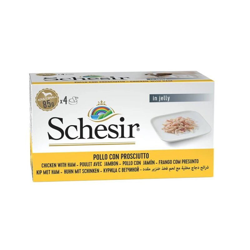 Schesir Adult Small Multipack Pollo con Jamón en Gelatina Lata para Perros