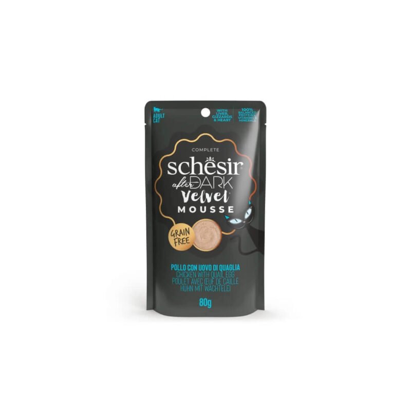 Schesir After Dark Velvet Mousse Pollo y Huevo de Codorniz en Sobres para Gatos