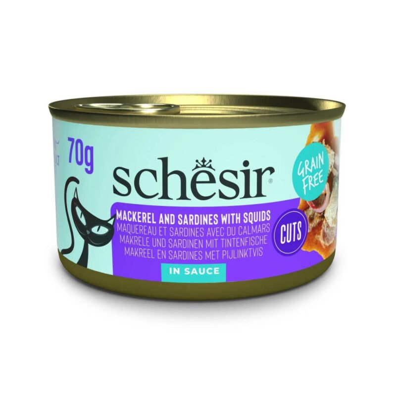 Schesir Grill Adult Caballa y Sardinas con Calamares en Salsa Lata para Gatos