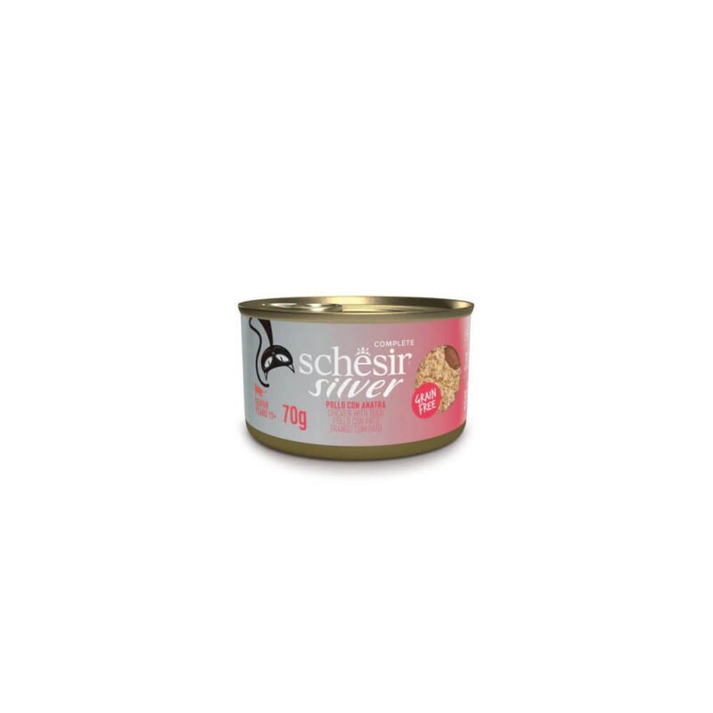 Schesir Silver Doble Textura Pollo y Pato Lata para Gatos