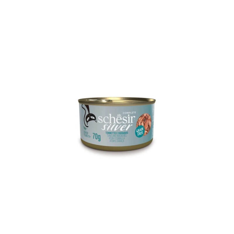 Schesir Silver Filetes de Atún y Caballa en Caldo Lata para Gatos