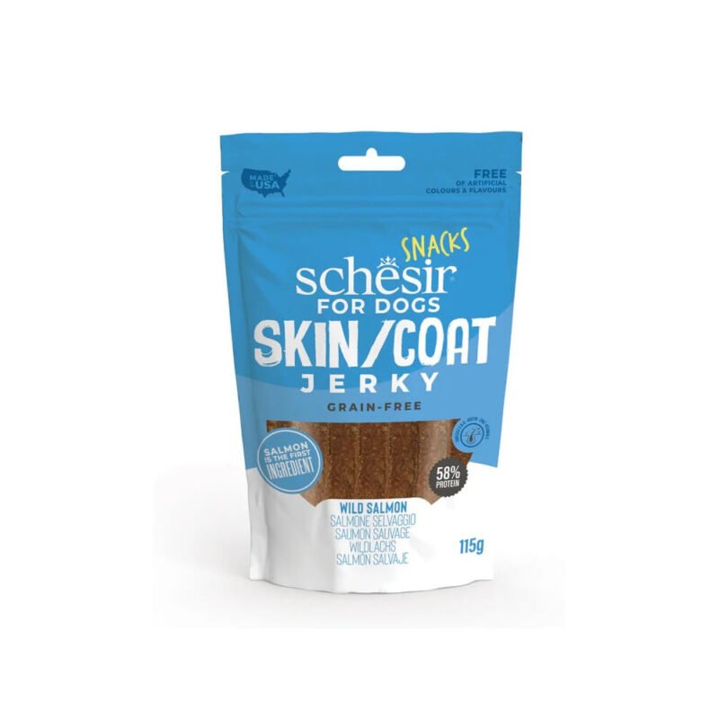 Schesir Skin & Coat Jerky Grain Free de Salmón Snacks para Perros